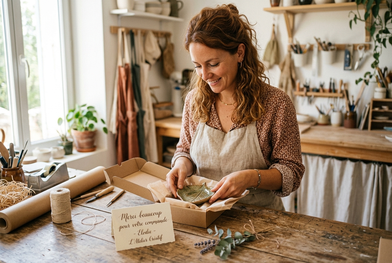 L'artisanat incarné : montrer la préparation du colis et le soin apporté à chaque détail